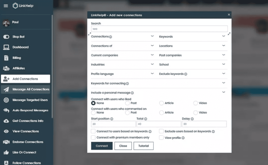 LinkHelp LinkedIn Add Targetted Connections