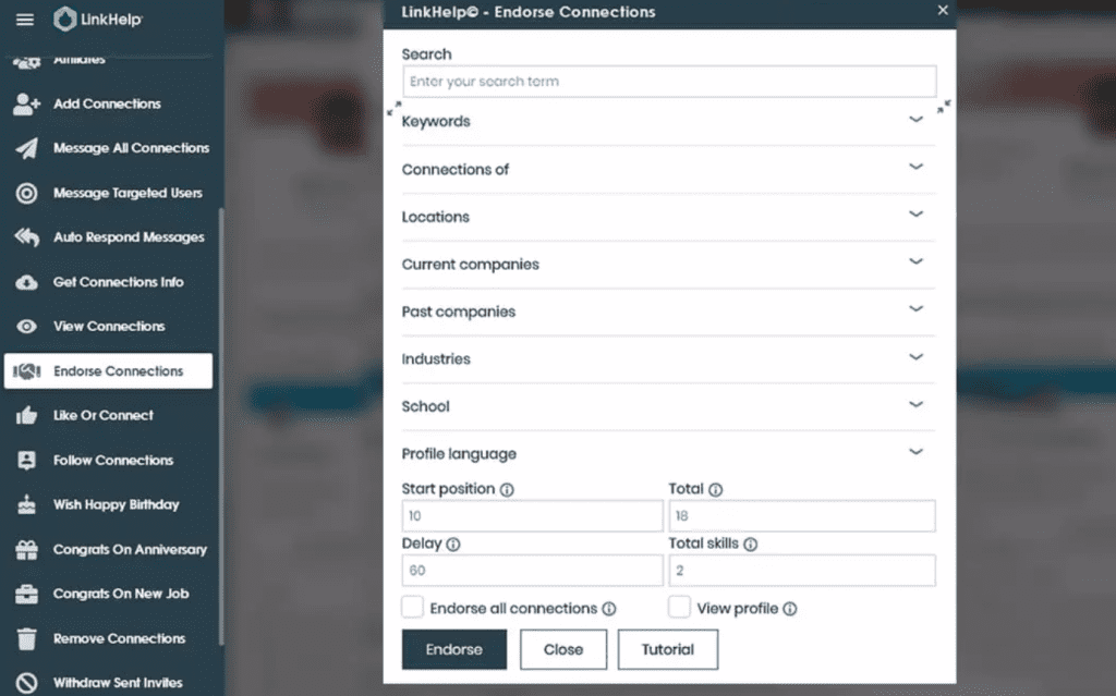 LinkHelp LinkedIn Endorse Connections