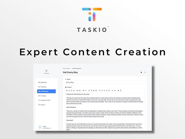 Taskio Ultimate AI Productivity Tool Lifetime Deal Content Creation