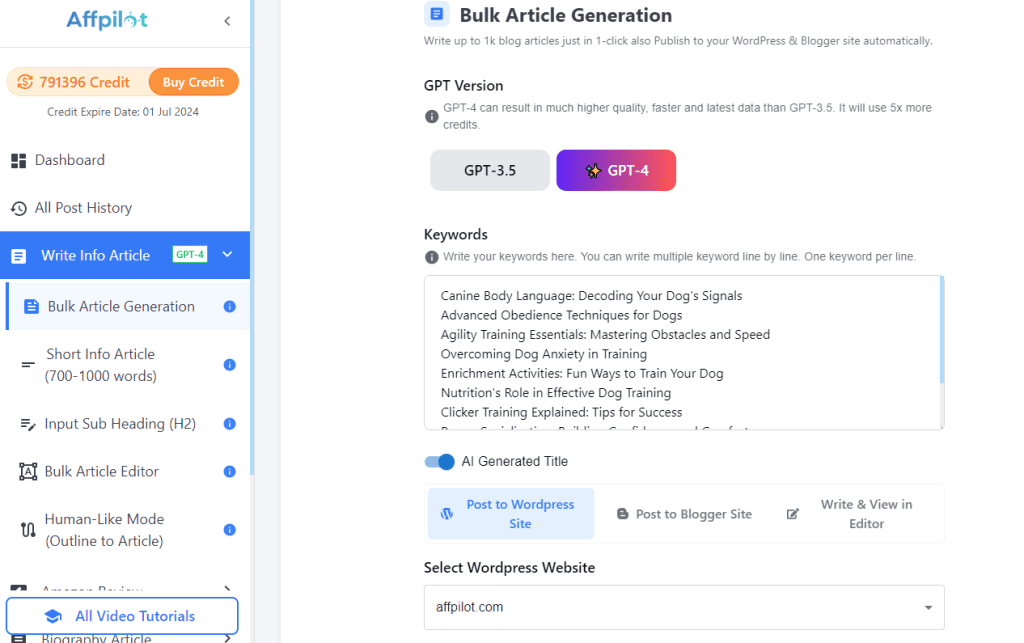 Affpilot AI Writing Tool Lifetime Deal 3