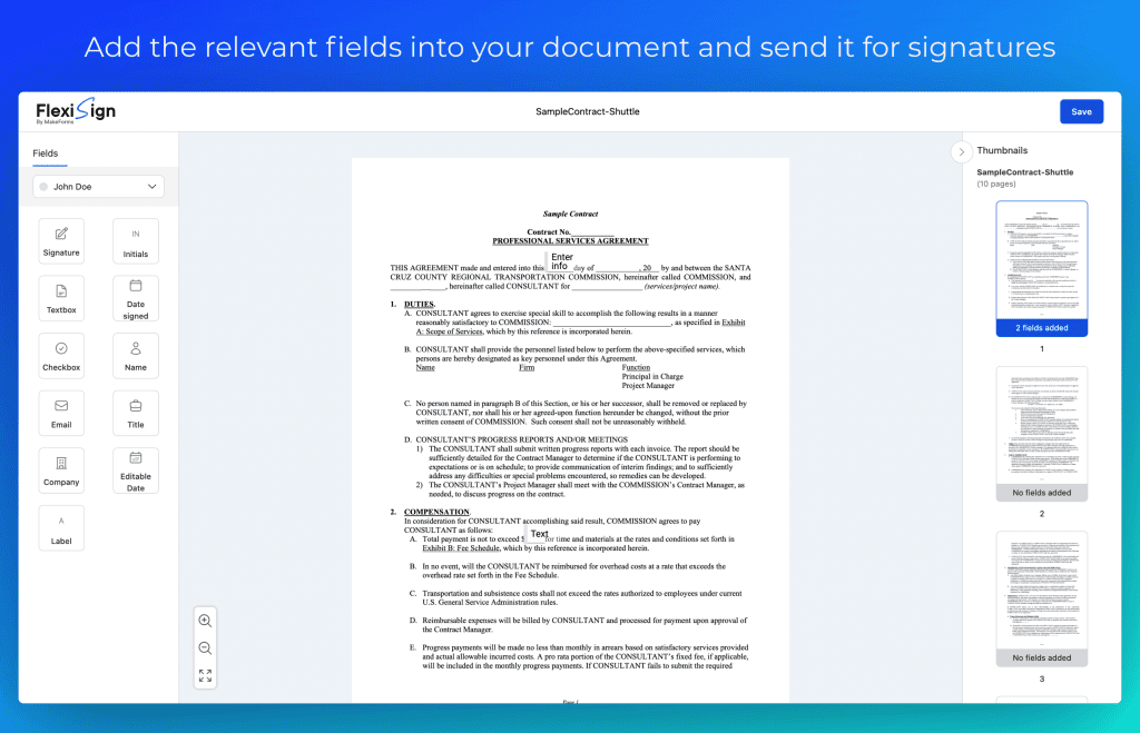 FlexiSign dashboard signing