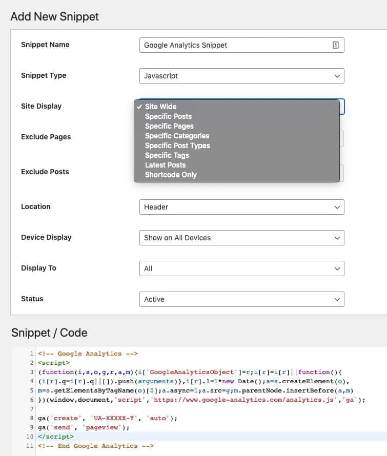 Header Footer Code Manager Pro Add Snippet Screen Analytics