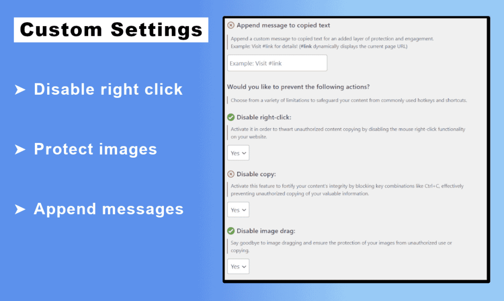 WPCopy Defender Messaging Options