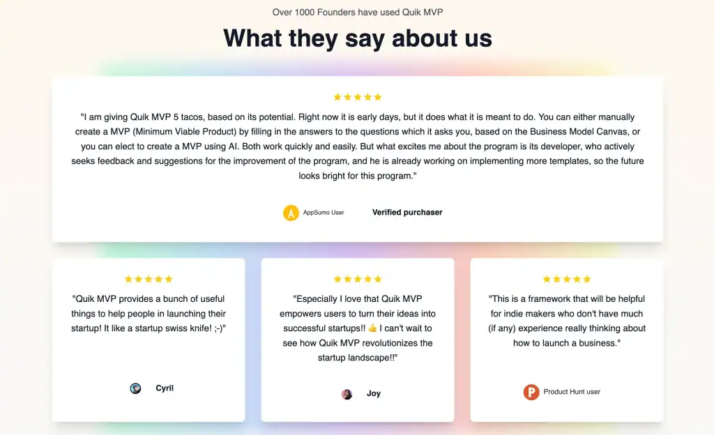 QuikMVP Testimonials