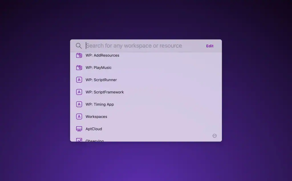 Workspaces Quickly accessible apps and files