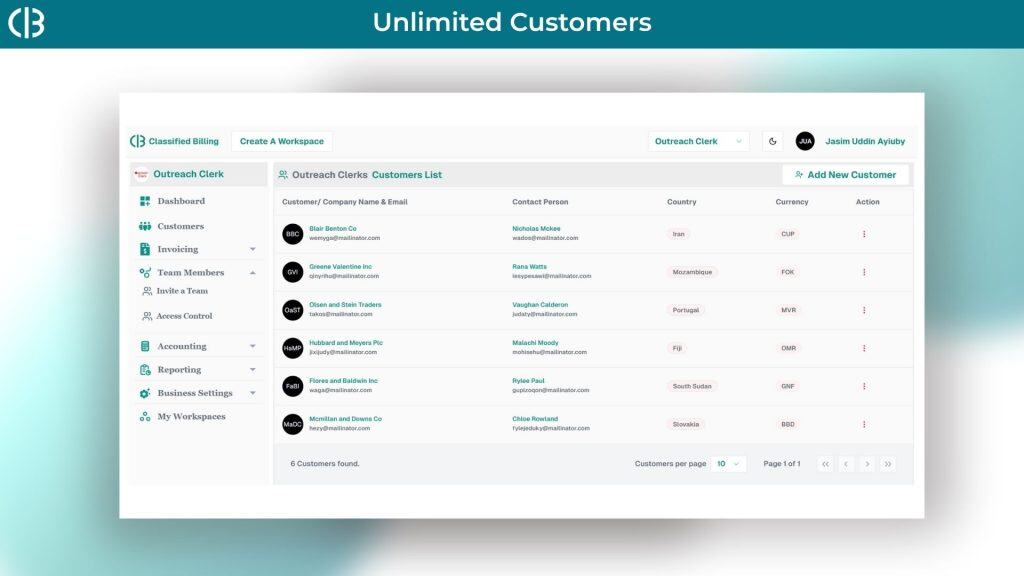 Classified Billing Customers