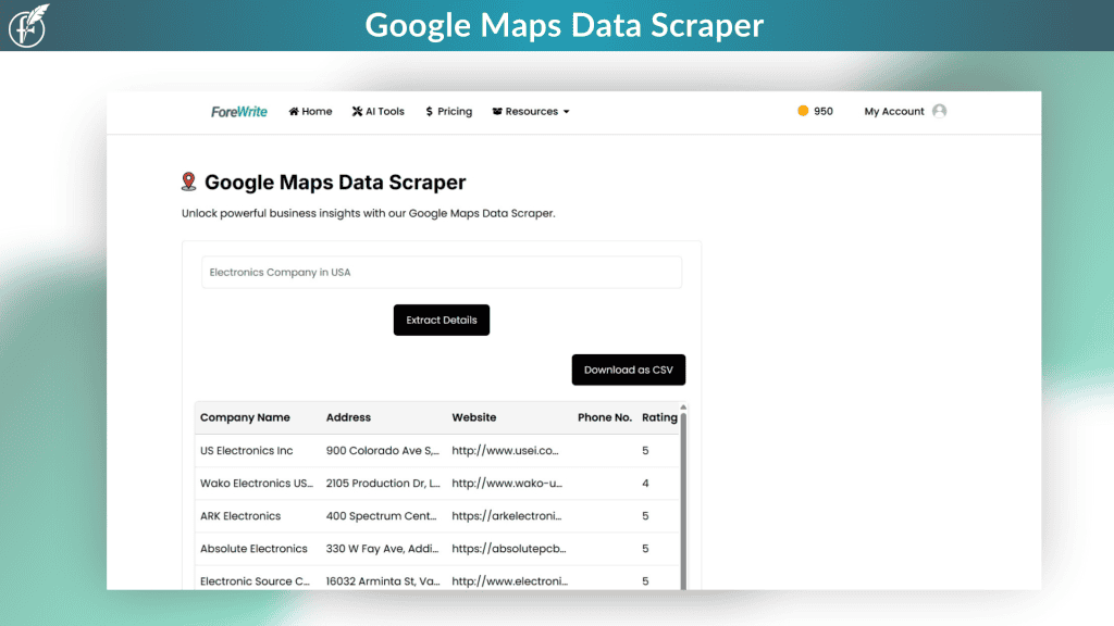 ForWrite Data Scraper