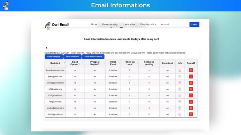 Owl Email Informations
