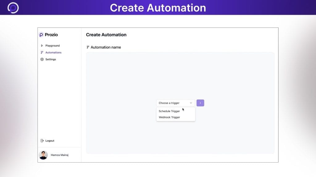 Prozio AI Create Automations