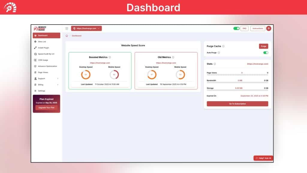 WebsiteSpeedy Dashboard