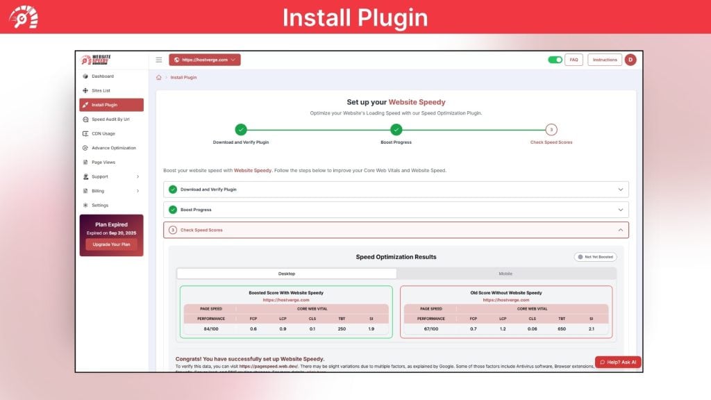 WebsiteSpeedy Install Plugin