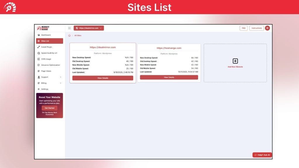 WebsiteSpeedy Sites List