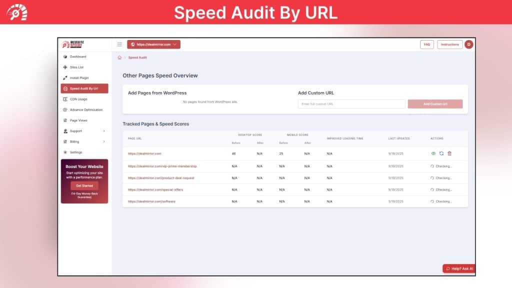 WebsiteSpeedy Speed Audit By URL