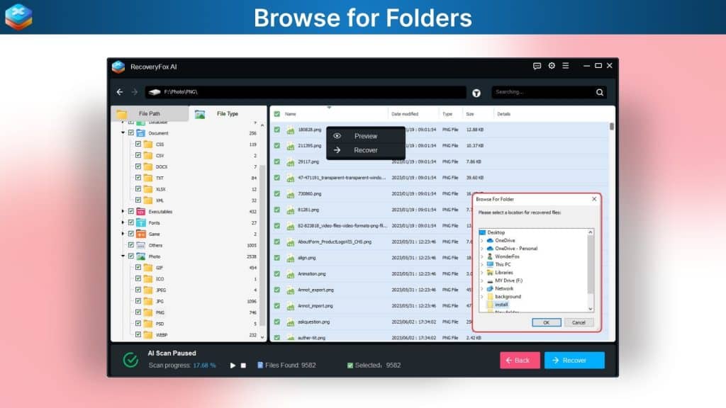 RecoveryFox AI Browse Folders