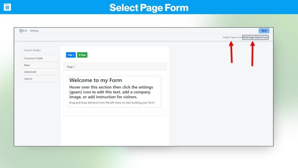 FormBuildy Select Page Form