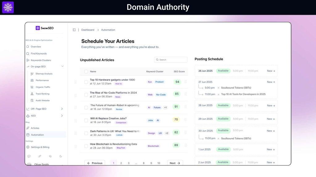 SnowSEO Domain Authority 1