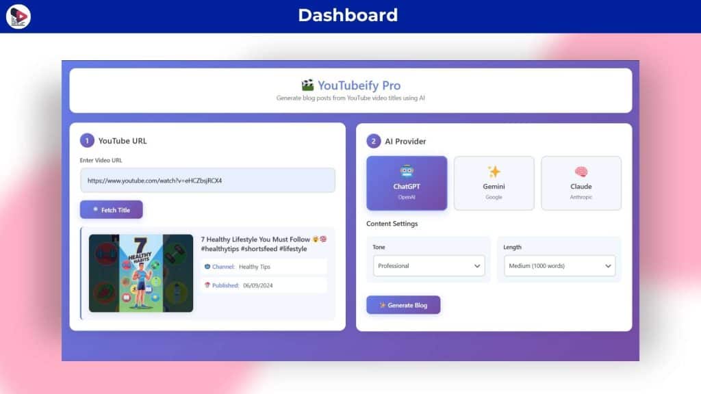 Youtbeify Dashboard