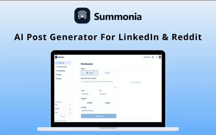Summonia AI Post Generator For LinkedIn & Reddit Lifetime Deal