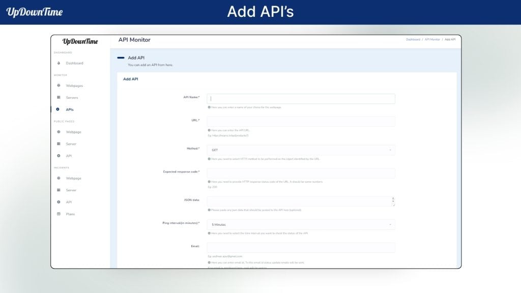 UpDowntime Add APIs