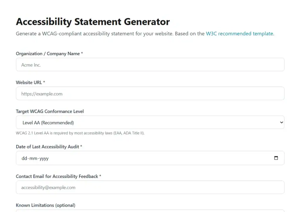 Accessibility Statement Generator