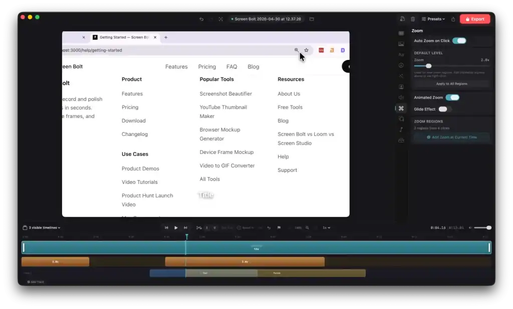 Screen Bolt Auto zoom settings