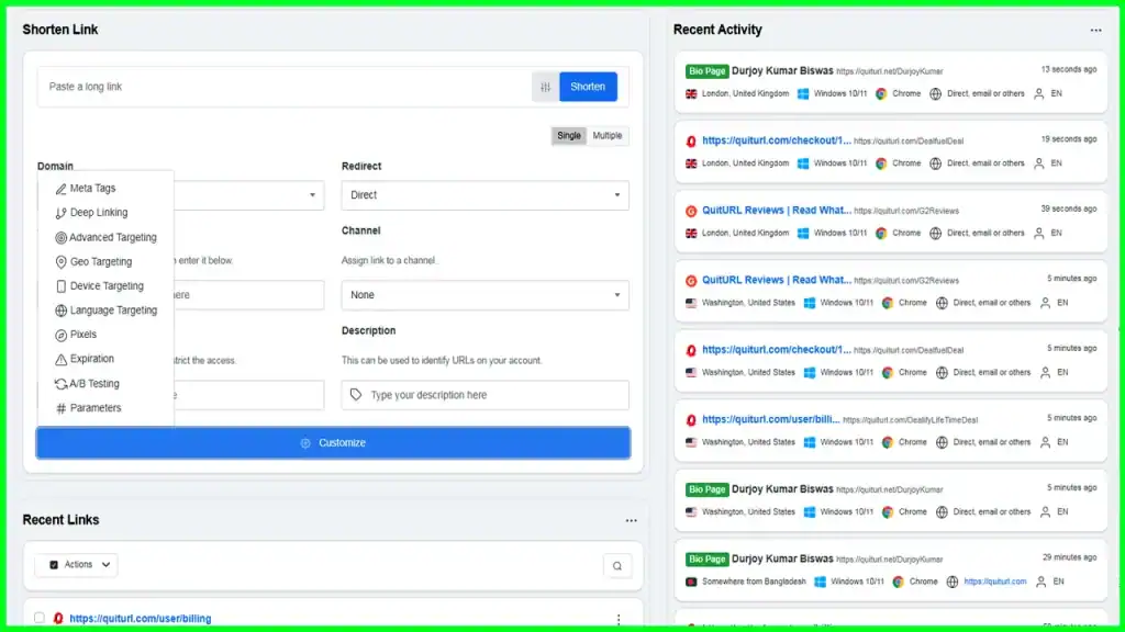 Short your Long Link with Branded Domains on QuitURL