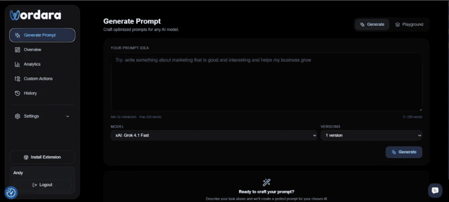 Wordara AI Prompt Generator Lifetime Deal Sample