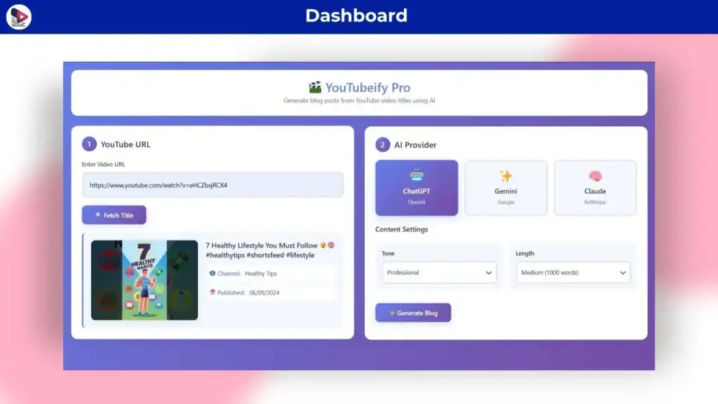 Youtubeify Dashboard