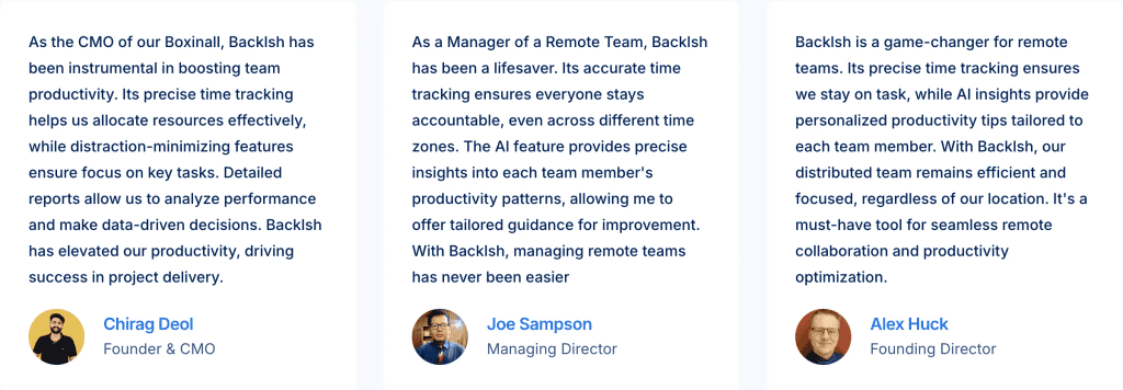 Backlsh testimonials