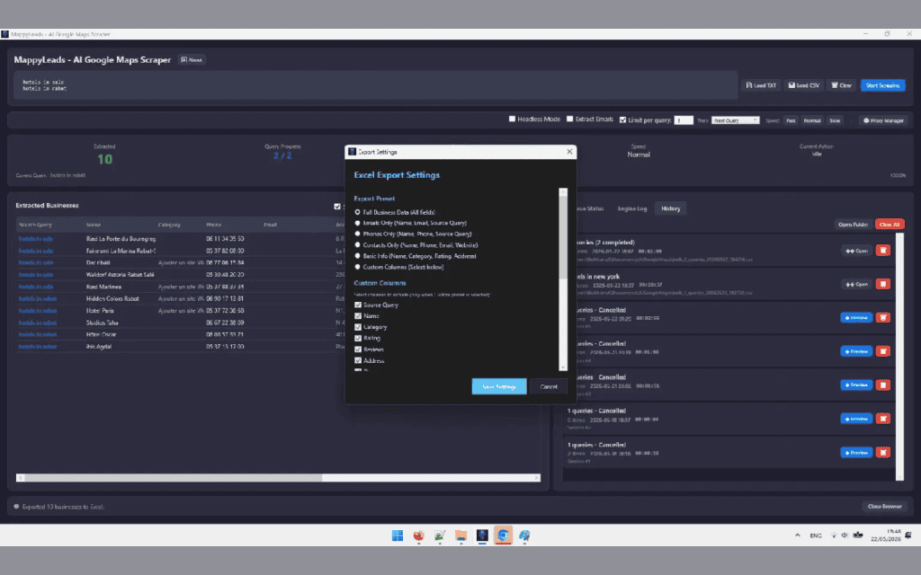 MappyLeads Excel Export Settings 1536x960