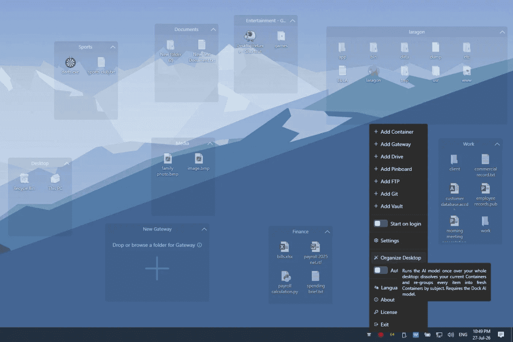 piDock menu