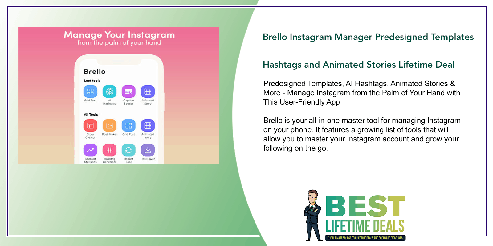 Brello Instagram Manager Predesigned Templates AI Hashtags and Animated Stories Featured Image