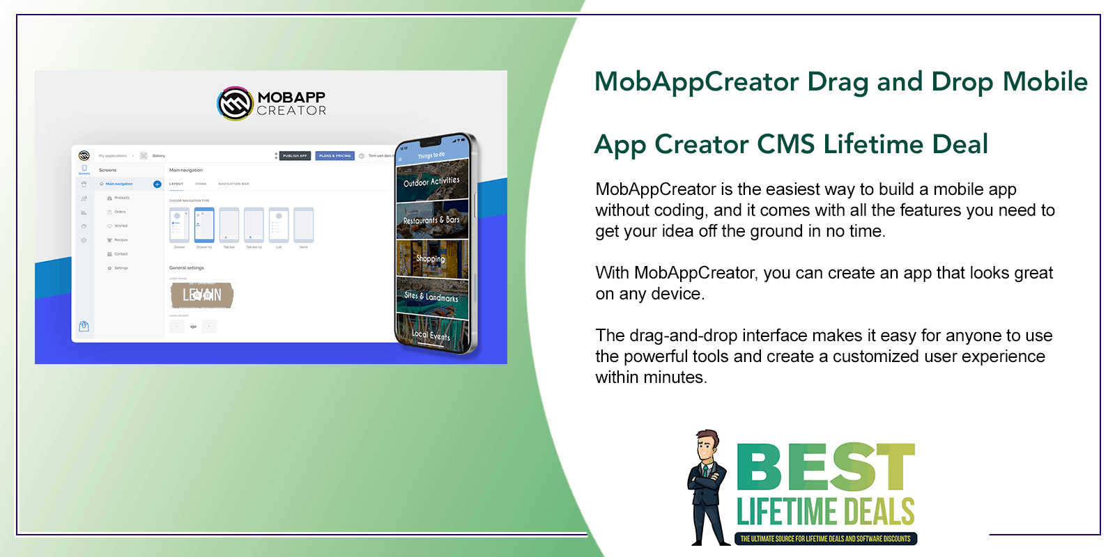 MobAppCreator Drag and Drop Mobile App Creator CMS Lifetime Featured Image