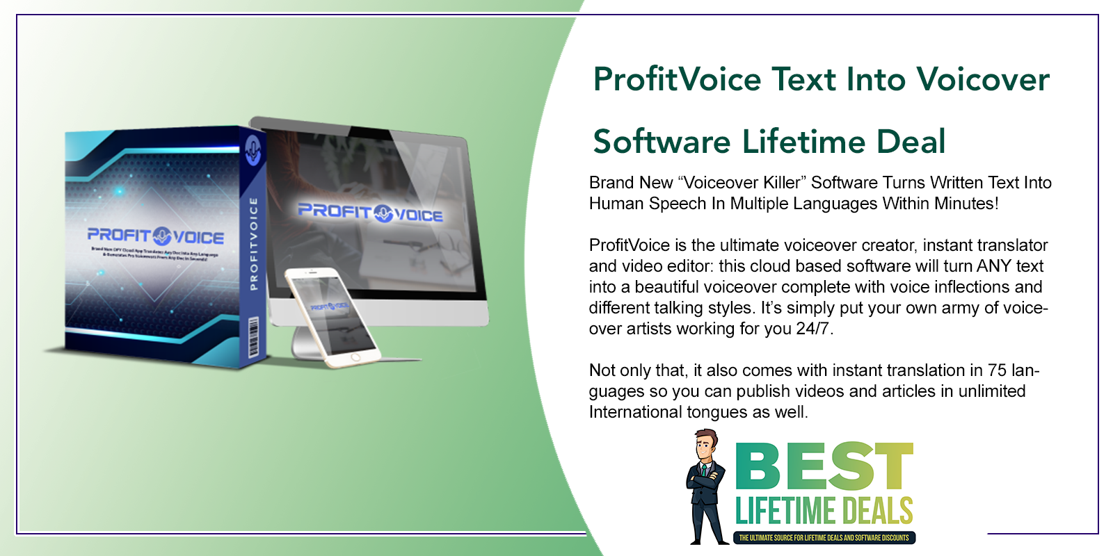 ProfitVoice Text Into Voicover Software Lifetime Deal Featured Image