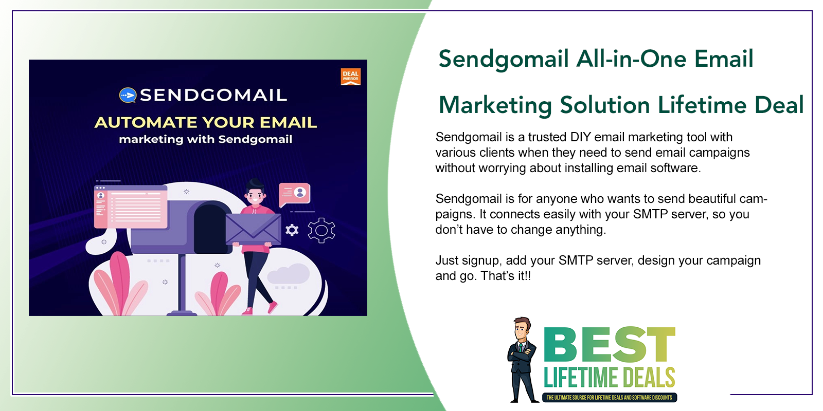 Sendgomail All in One Email Marketing Solution Lifetime Deal Featured Image