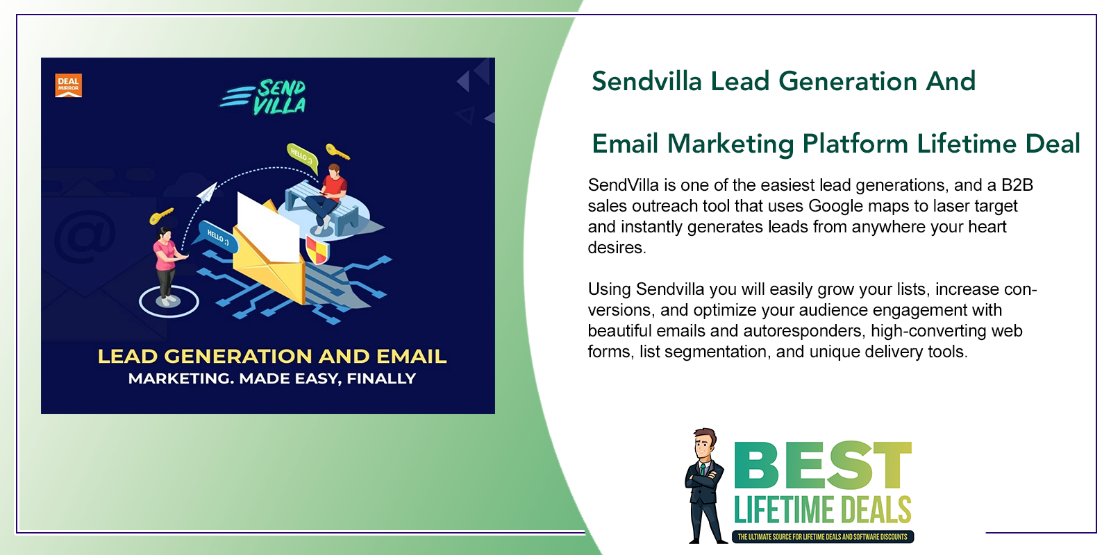 Sendvilla Lead Generation And Email Marketing Platform Lifetime Deal Featured Image