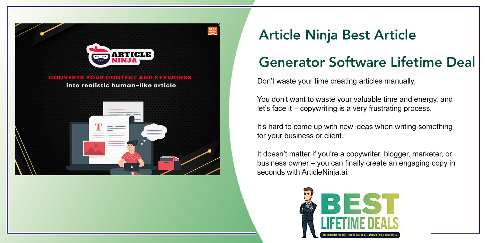 Article Ninja Best Article Generator Software Lifetime Deal Featured Image