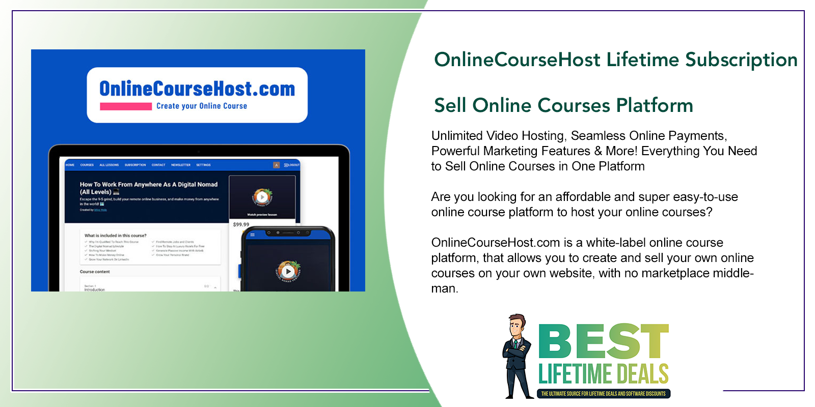 OnlineCourseHost Lifetime Subscription Sell Online Courses Platform Featured Image