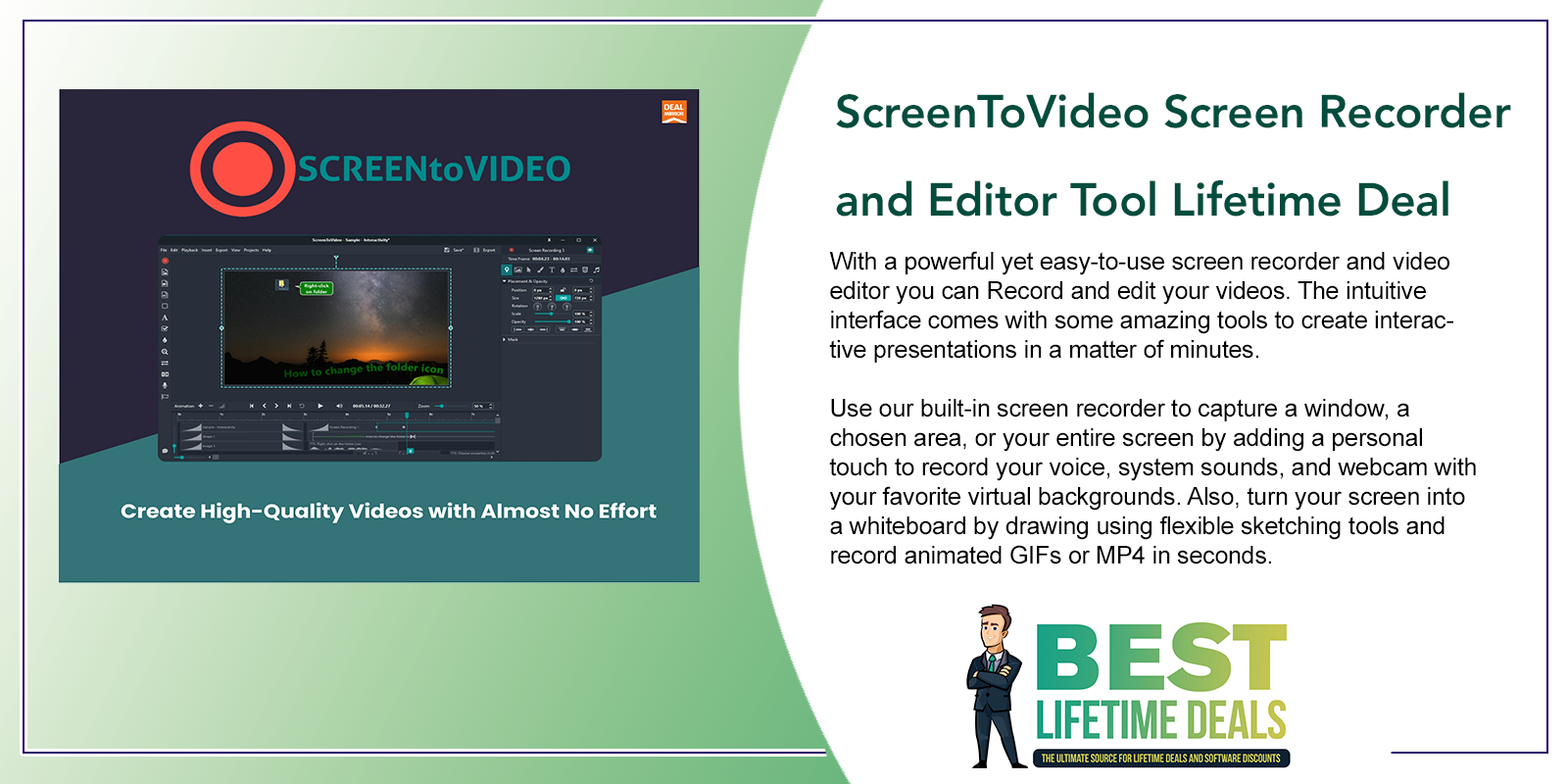 ScreenToVideo Screen Recorder and Editor Tool Lifetime Deal Featured Image
