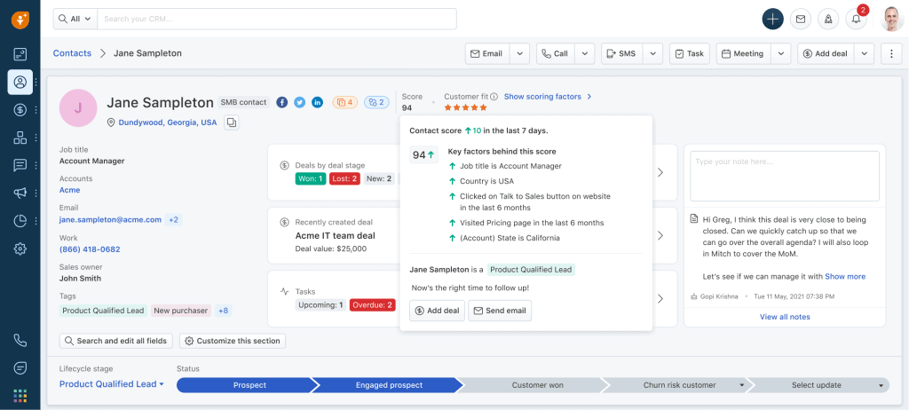 Freshsales CRM AI powered contact scoring