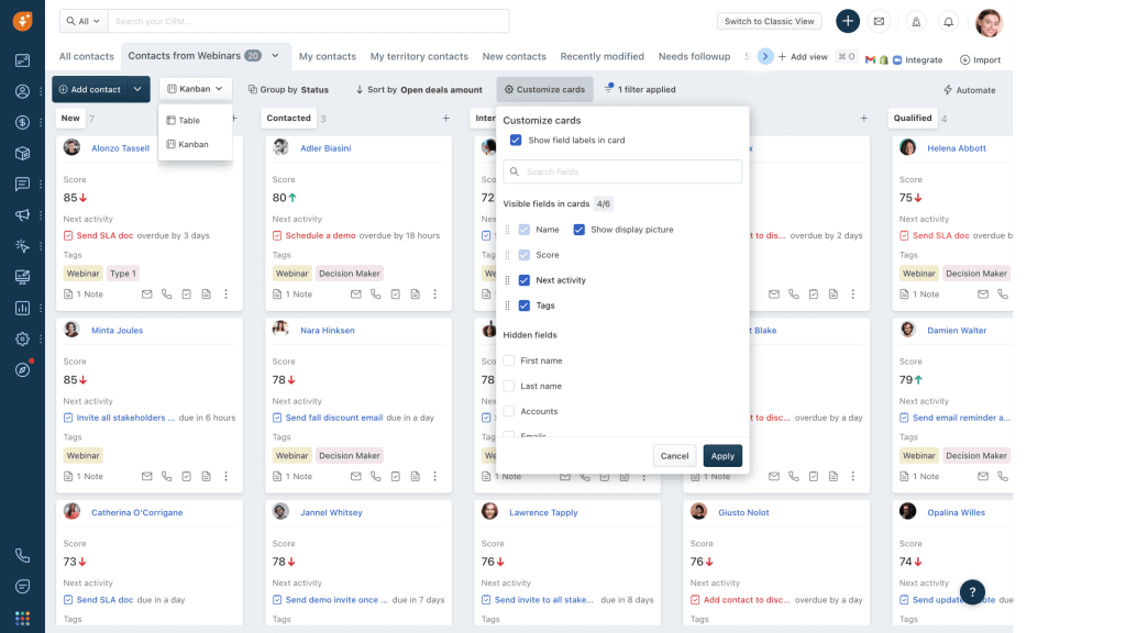 Freshsales CRM Table and KANBAN view