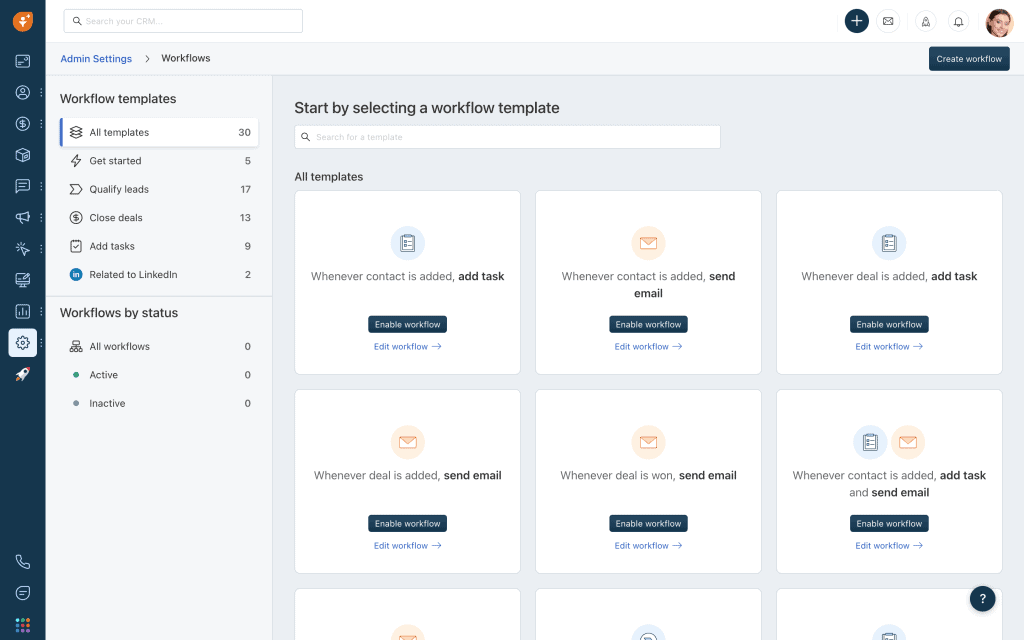 Freshsales CRM Workflow Templates