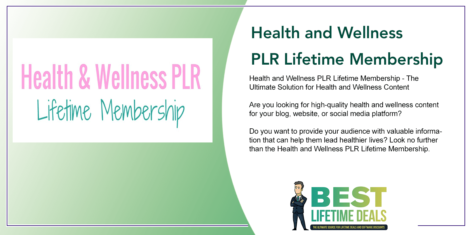 Health and Wellness PLR Lifetime Membership Featured Image