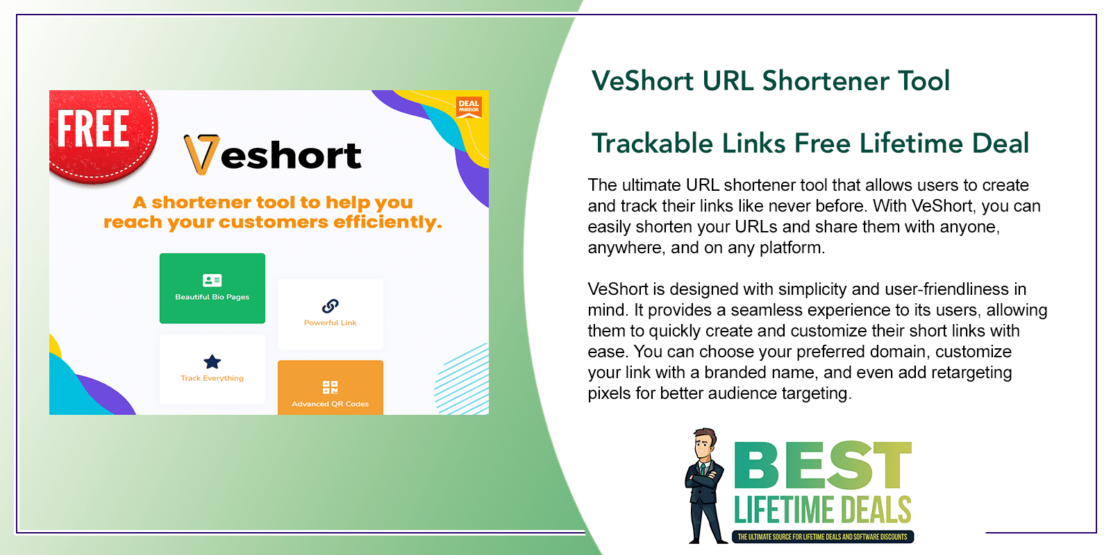 VeShort URL Shortener Tool Trackable Links Free Lifetime Deal Featured Image