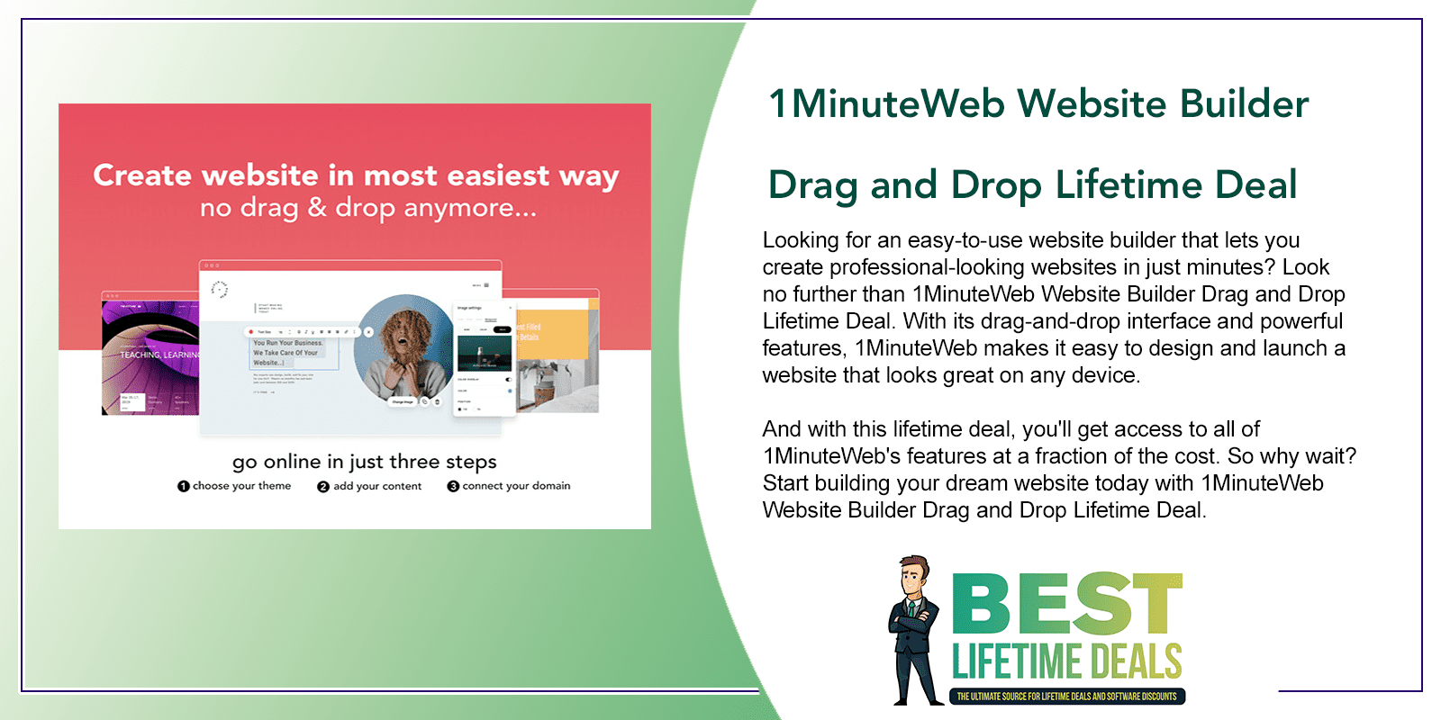 1MinuteWeb Website Builder Drag and Drop Lifetime Deal Featured Image