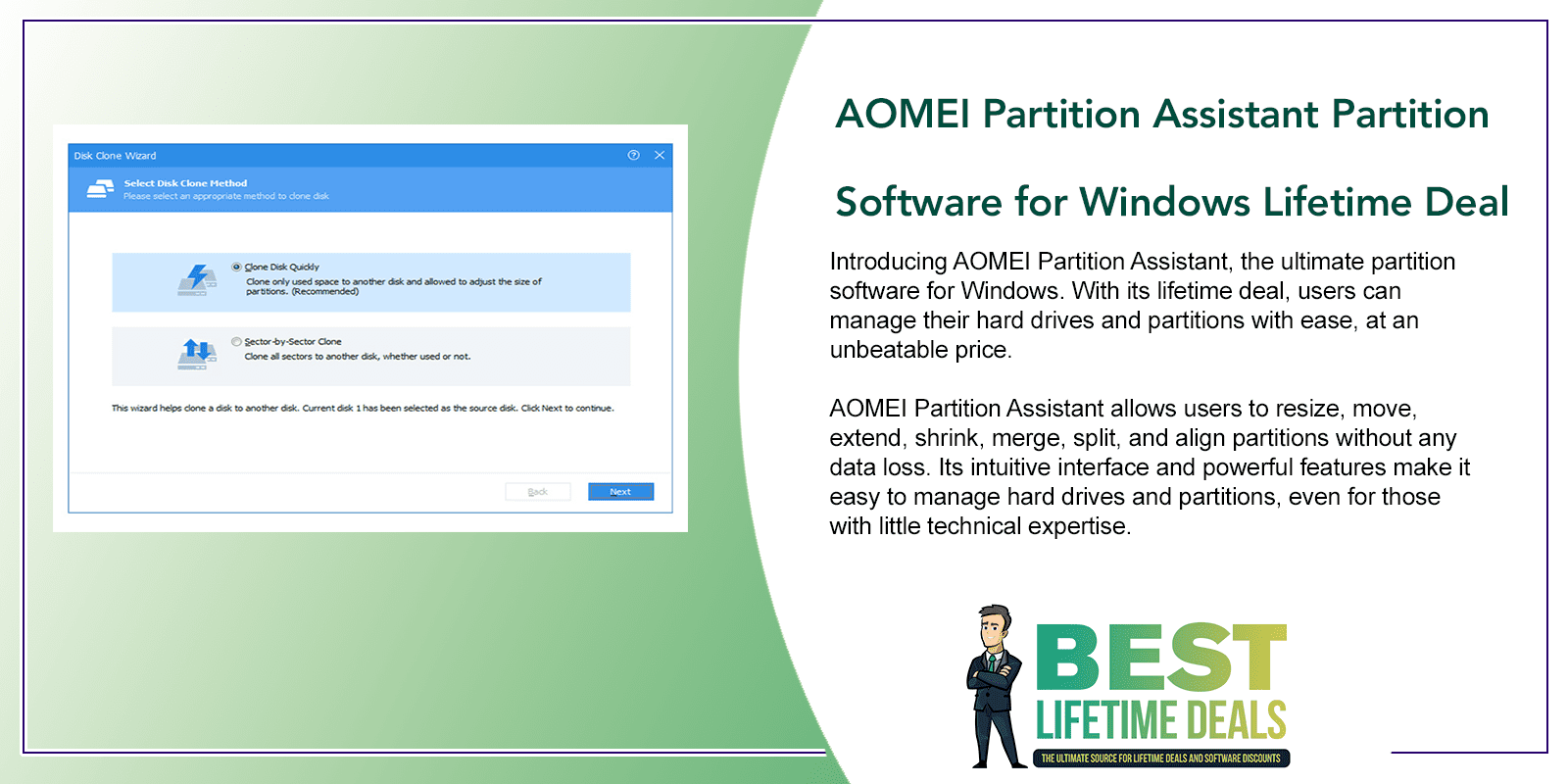 AOMEI Partition Assistant Partition Software for Windows Lifetime Deal Featured Image