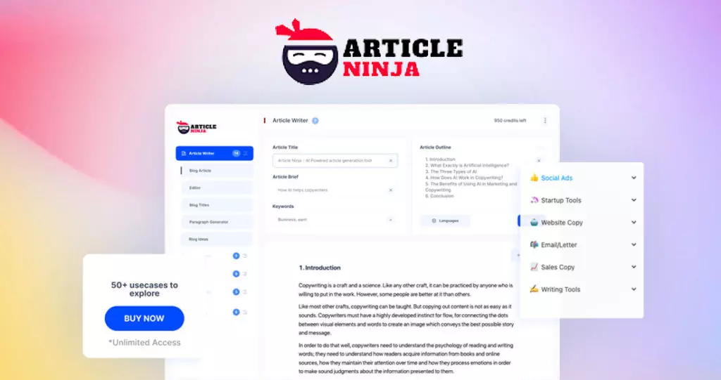 Article Ninja SEO Content Generator Lifetime Deal