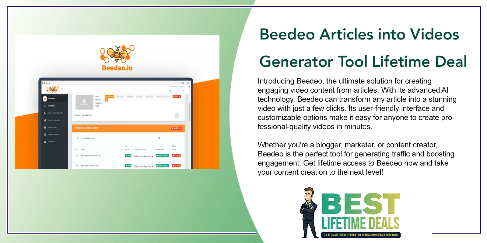 Beedeo Articles into Videos Generator Tool Lifetime Deal Featured Image