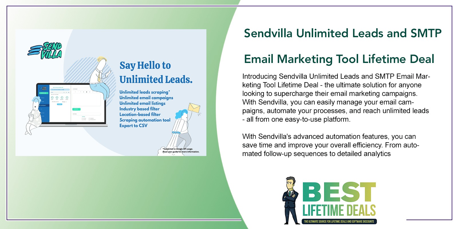 Sendvilla Unlimited Leads and SMTP Email Marketing Tool Lifetime Deal Featured Image
