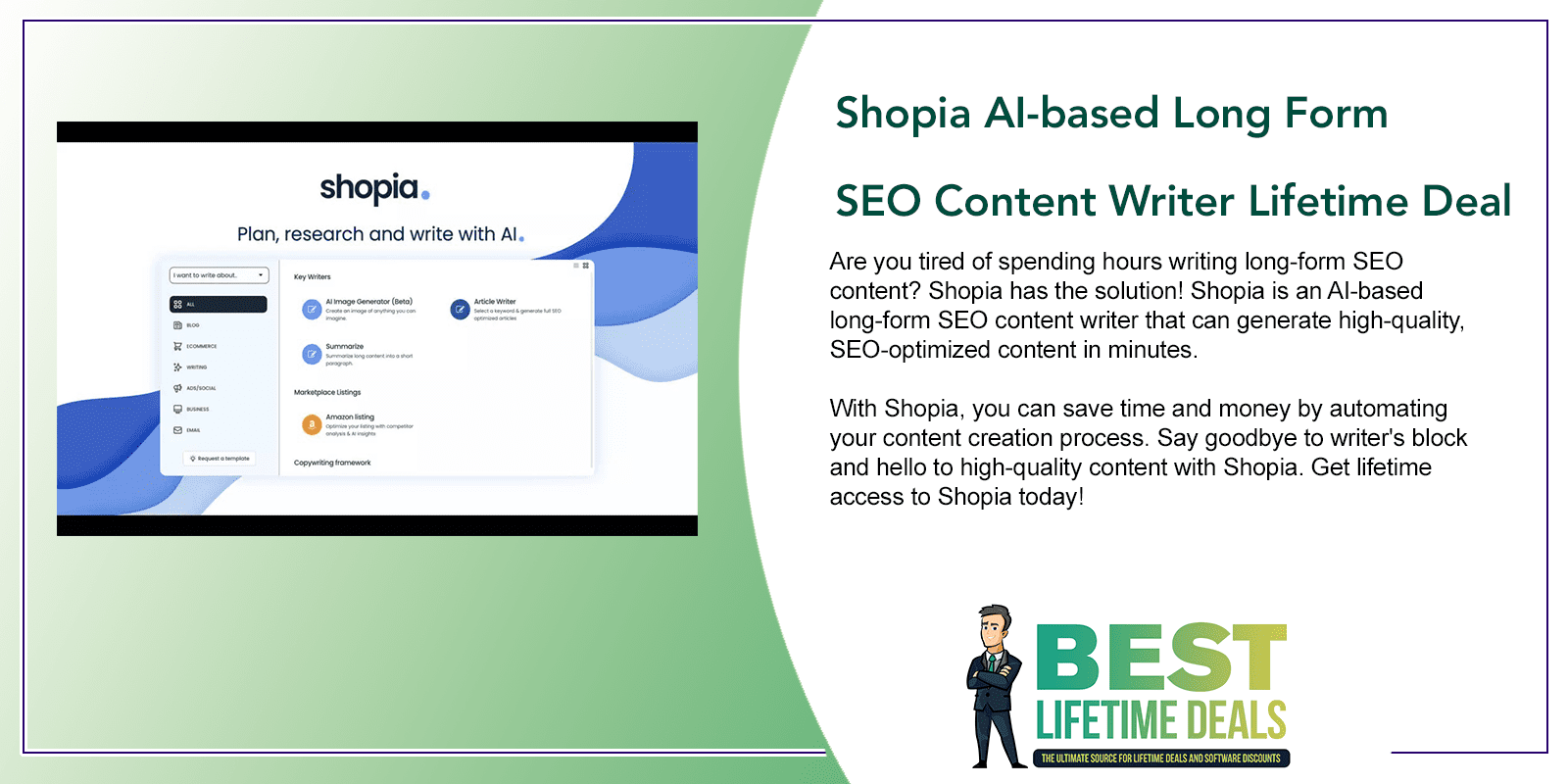 Shopia AI based Long Form SEO Content Writer Lifetime Deal Featured Image